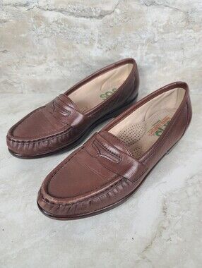 SAS Tripad Comfort Brown Leather Classic Moc Toe Penny Loafers Slip-On Shoes 6.5